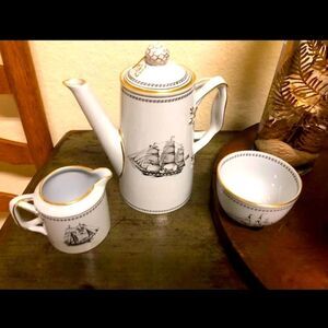 Vintage Discontinued Copeland Spode Black Tradewinds 3 Piece Set FLAWLESS